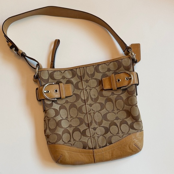Coach Brown and Tan Signature Shoulder Bag - Picture 1 of 6